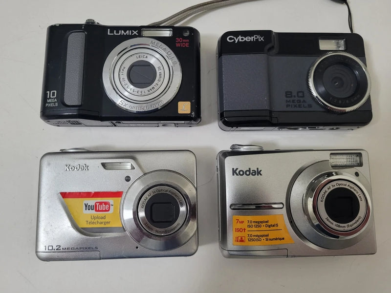 Lot of 4 DIgital Cameras for Parts or Repair Kodak Lumix Cyberpix