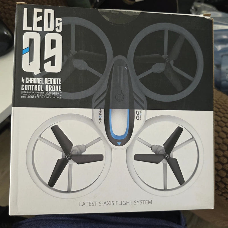 4-channel LED remote control drone in retail box with two propellers visible