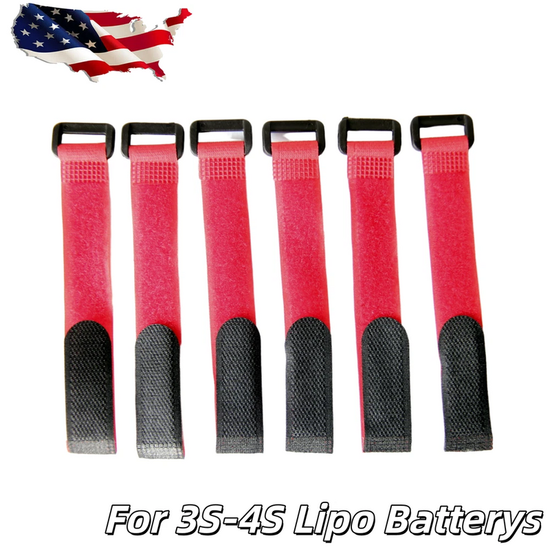 6PCS Red / Black 20mm X 200mm RC Rubberized Battery Straps Battery