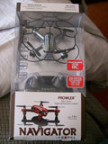 Palm-size performance stunt drone, red quadcopter with four propellers, in retail box