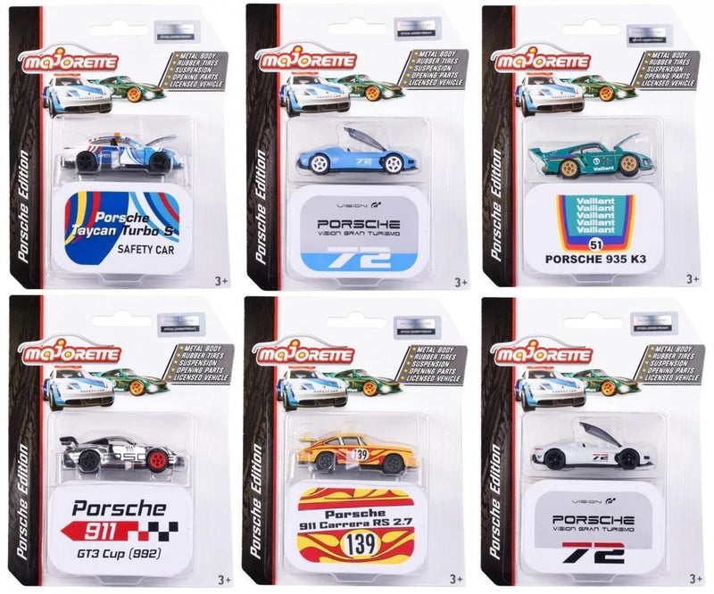 Majorette Porsche 1:64 die-cast model car set in six blister boxes