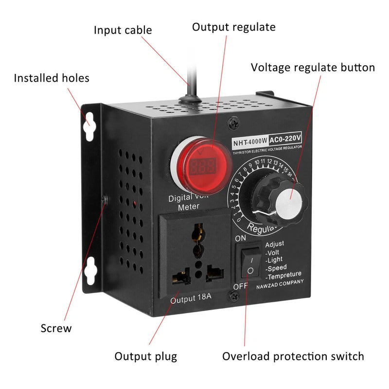 220V Electronic Voltage Regulator Speed Controller Portable Voltage Regulator