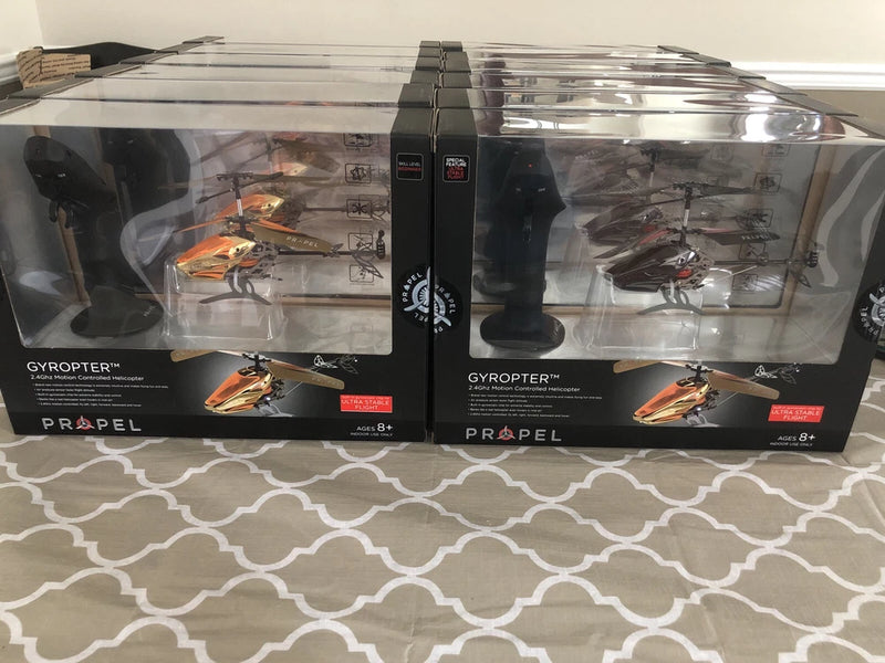 RC motion-controlled Gyropter helicopter drone in retail box