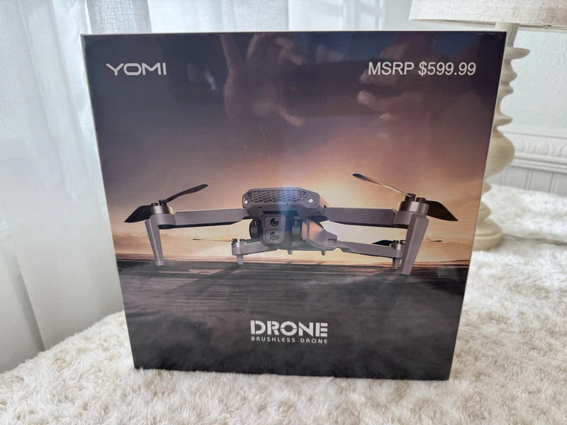 Yomi HD camera drone retail box with pictured quadcopter and DRONE branding