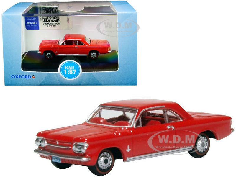 1963 CHEVROLET CORVAIR COUPE RED 1/87 (HO) DIECAST MODEL CAR BY OXFORD 87CH63002