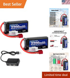 7.4V 2200mAh Lipo Battery 50CBurst 80C High Discharge Rate RC Batteries Deans...