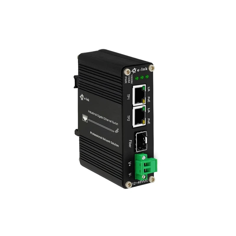 Mini Industrial 2 Ports Gigabit PoE Media Converter 12~48V DC Input Hardened ...