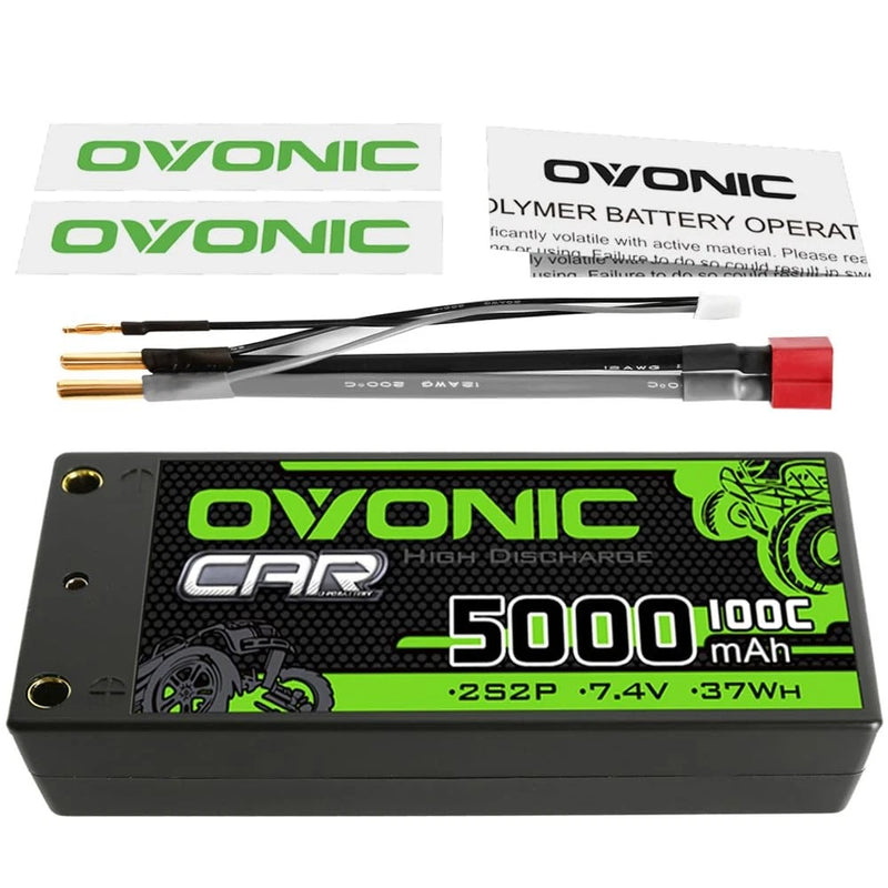 OVONIC 2S Shorty Lipo Battery 100C 5000mAh 7.4V Lipo Battery with 4mm Bullet Battery