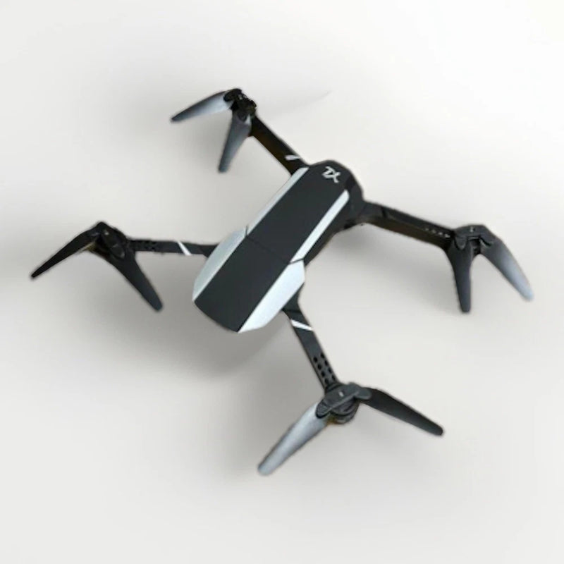 Kids mini quadcopter drone with four foldable propellers, black/gray