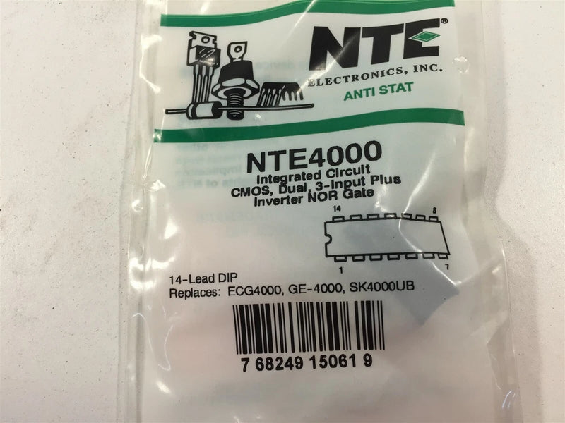 (8) NTE4000 Integrated Circuit CMOS, Dual 3?Input NOR Gate Plus Inverter 4000