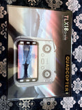 Drone quadcopter controller box with touchscreen display and dual sticks, front view