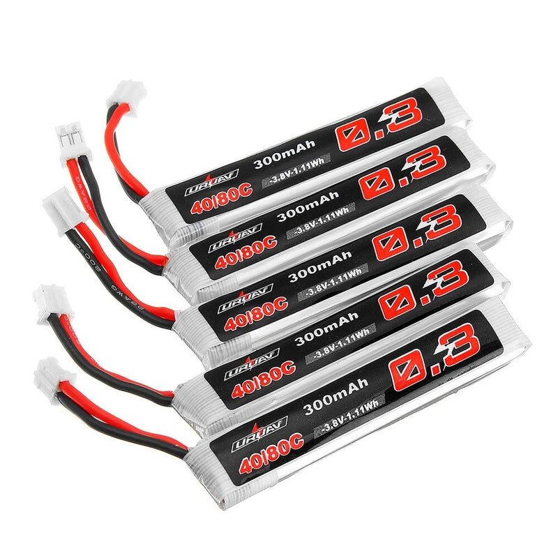 5Pcs URUAV 3.8V 300mAh 40/80C 1S HV PH2.0 Lipo Battery RC FPV Drone Whoop
