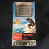 Sports action camera retail box showing 2.0 inch screen and waterproof 30M rating