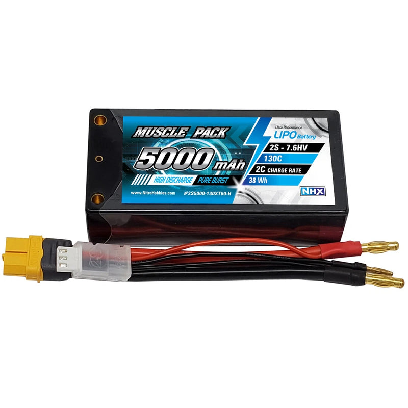 NHX Muscle Pack 2S 7.6v 5000mAh 130C Shorty Lipo-HV Battery w/XT60 Connector Battery