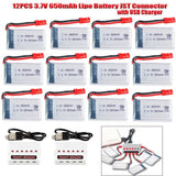 12PCS 3.7V 650mAh Lipo Battery JST Connector + USB Charger for RC Quadcopter