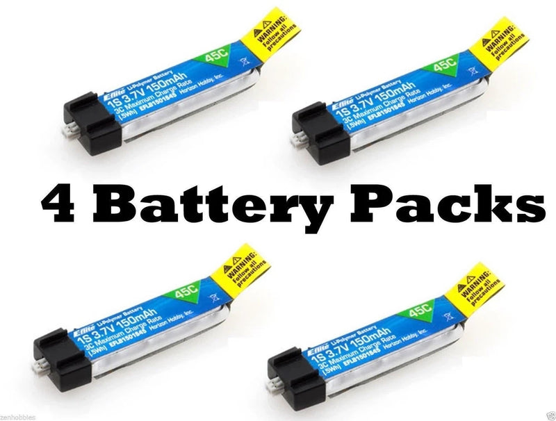 E-flite 45C 150mAh 1S 3.7V LiPo 4 Pc Battery BLADE MSRX PARKZONE NAO CPX Battery