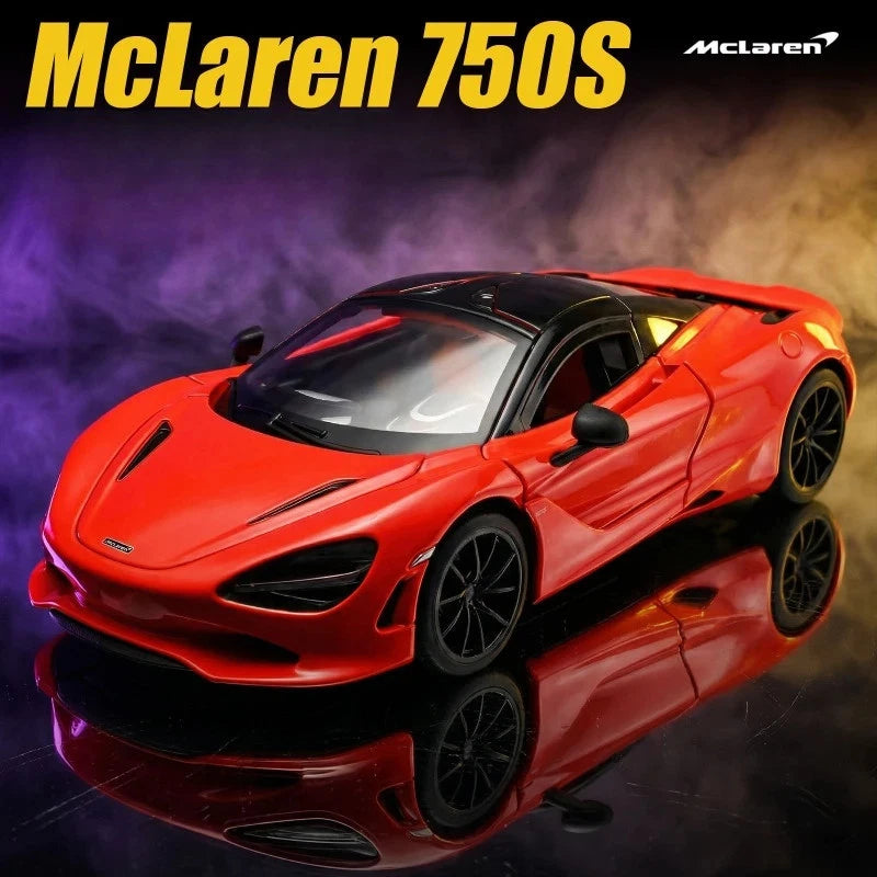 1:18 McLaren alloy car model toy, orange sports car with black wheels