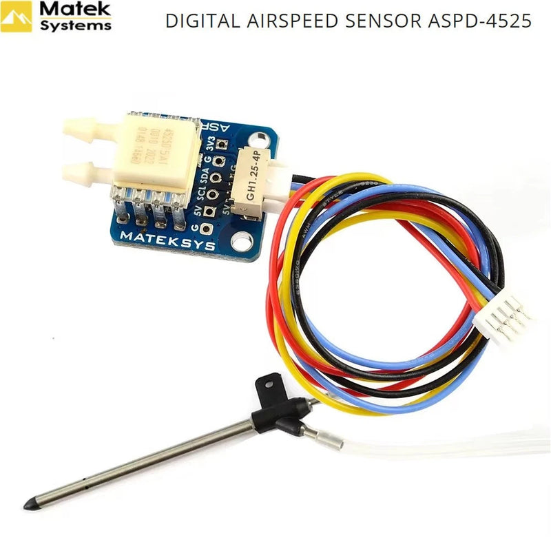 Digital airspeed sensor module with MATEK Systems label and wiring harness with probe