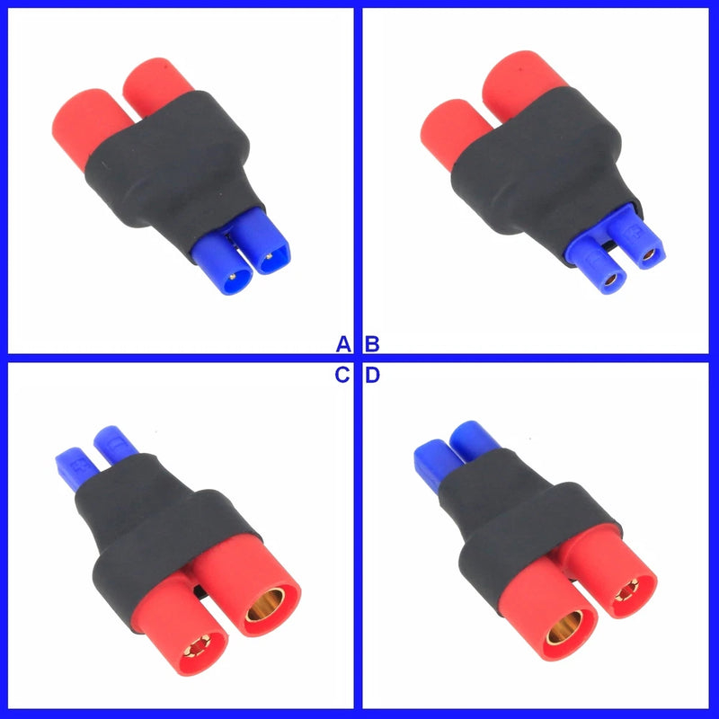 EC2-to-HXT 6mm no-wire battery adapter, black housing with red and blue connectors
