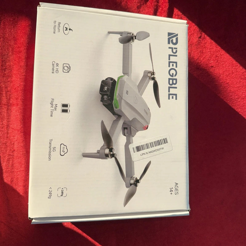 4K GPS EIS quadcopter drone retail box with drone and camera illustration