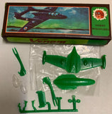 De Havilland Sea Venom mini plane plastic model kit, green parts in bag