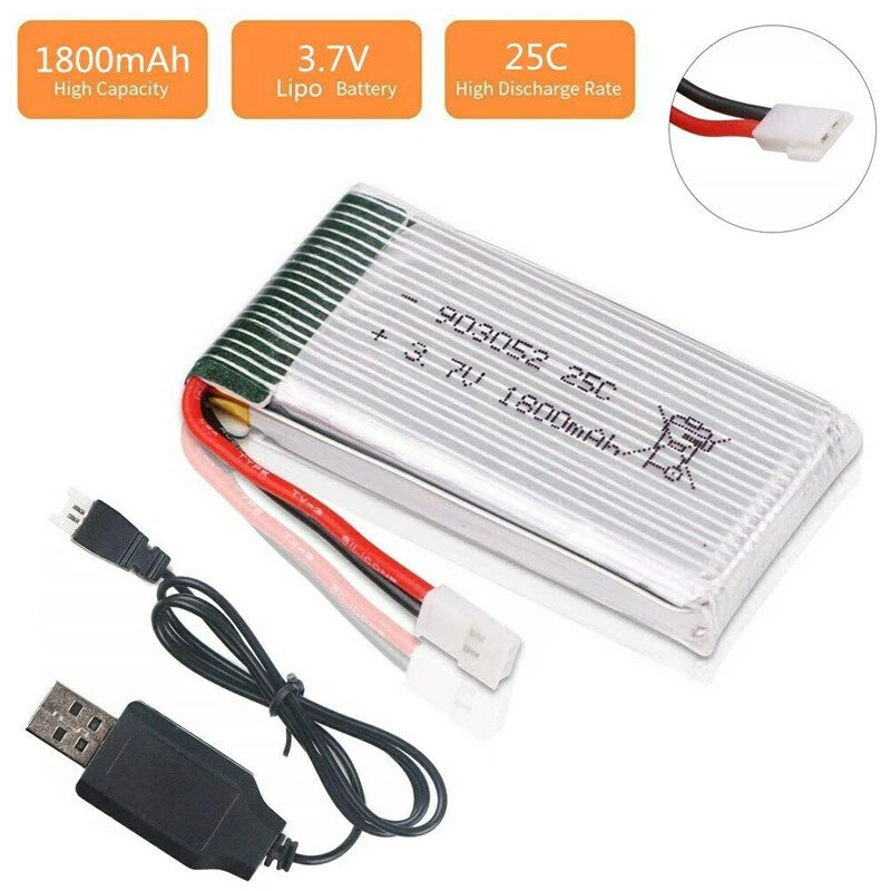 3.7V 25C 1800mah Lipo Battery XH2.54 Plug W USB Charger for RC Quadcopter Drone