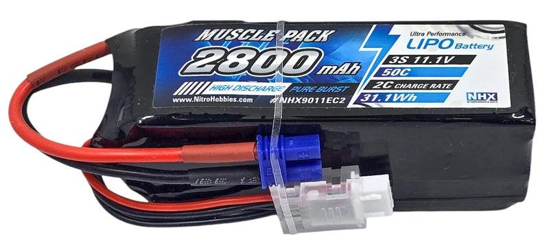 NHX RC 3S 11.1V 2800mAh 50C Lipo Battery w/ EC2 IC2 for 1/18 Arrma Mojave Grom Battery