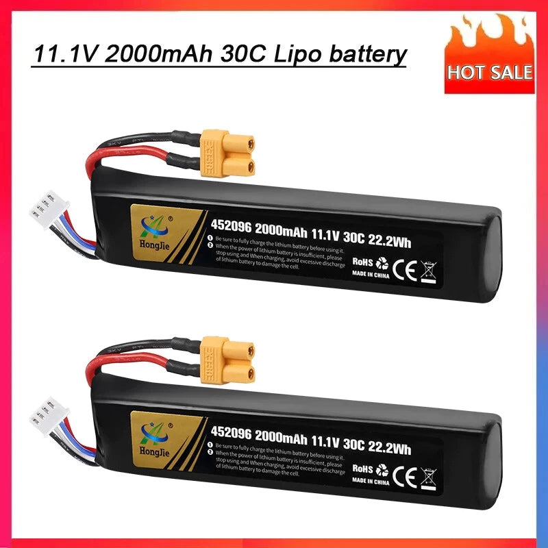 2Pack 11.1V 2000mAh 30C Lipo Battery XT30 plug for RC Electric water Toys Guns