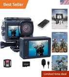 Dual Screen Action Cam 4K60FPS 8X Zoom EIS 48MP with 64GB Card Ultra HD WiFi ...