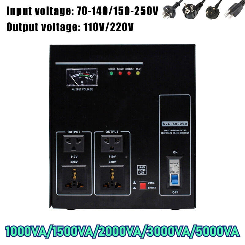 1/1.5/2/3/5KVA Automatic Voltage Stabilizer AC Regulator Input 70-140V/150-250V