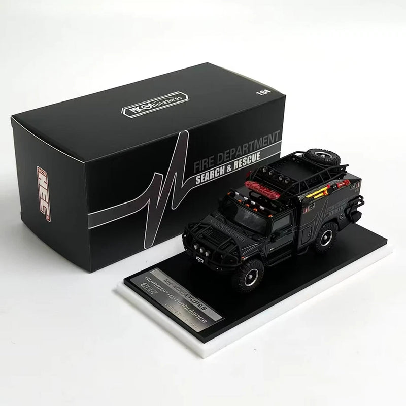 Black 1:64 Hummer H2 ambulance car model with Fire Department Search & Rescue decals