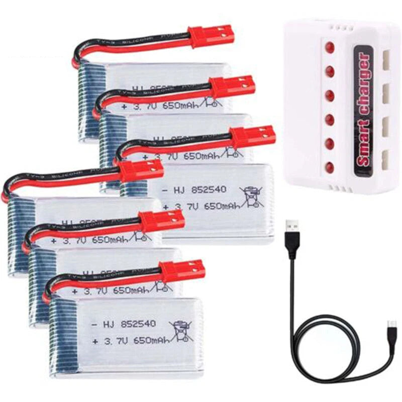 LiPo RC battery set with JST connectors and USB Smart Charger, 6-pack