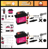 Digital RC steering servo 2-pack with waterproof metal gear, black servos and mounting hardware