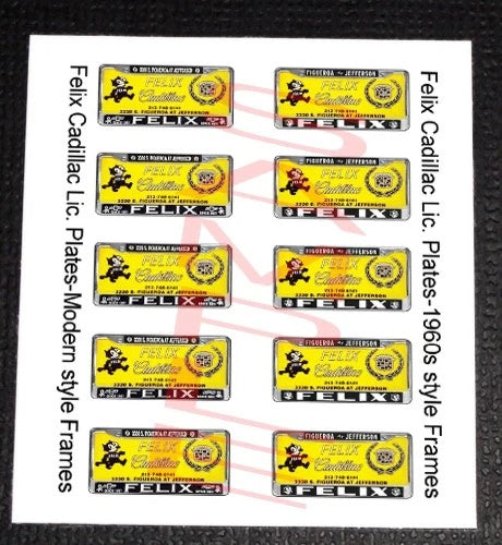 FELIX CADILLAC YELLOW miniature LICENSE PLATES for 1/25 scale MODEL CARS