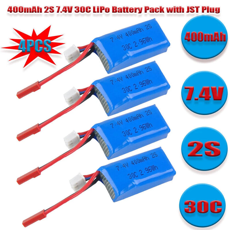 4X 7.4V 400mAh LiPo Battery 30C JST Plug for Micro FPV Racing Drone EMAX BabyHaw
