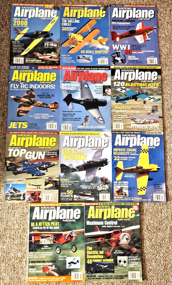 Lot of 11 Model Airplane News Magazines Feb?CDec 2000 RC Hobby Gear, Airframes