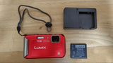 Panasonic LUMIX DMC-FT20 Red Digital Camera Tested with Charger and Strap