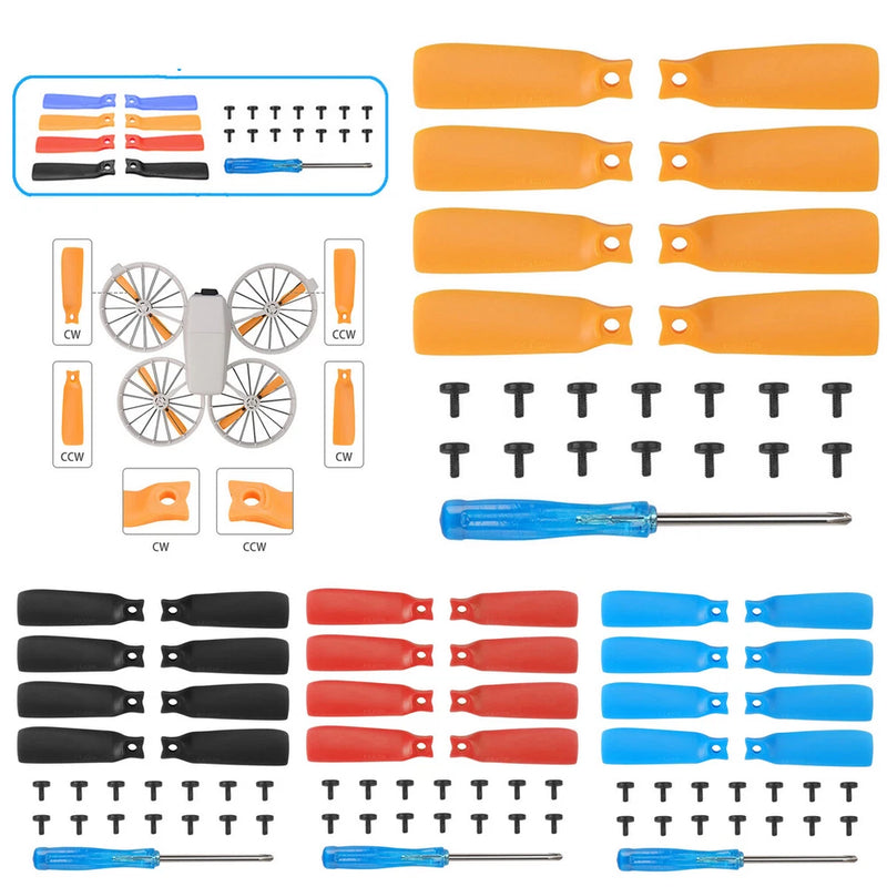 Replacement drone propeller blades set with mounting screws, multiple colors