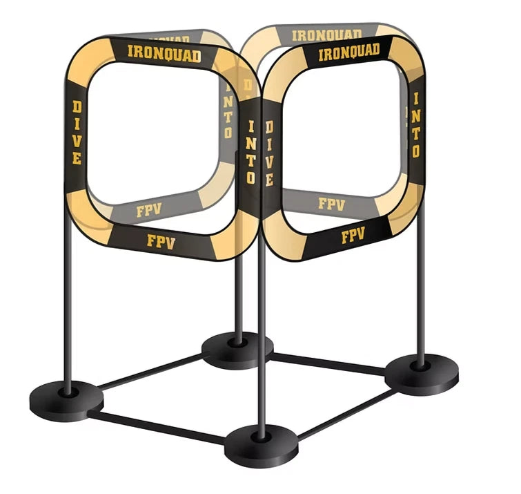 FPV racing drone gate set with two folding arches, black and yellow frames on feet