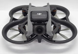 Foldable quadcopter drone with prop guards and front camera, dark gray