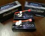 RC LiPo battery pack with orange balance and power leads, 5000mAh 14.8V