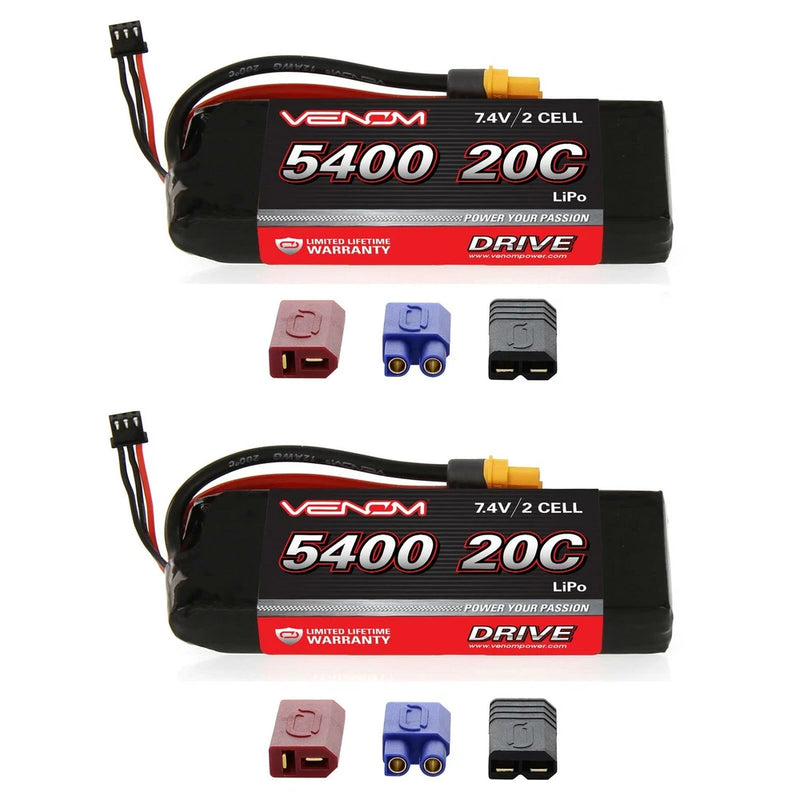 Venom 20C 2S 5400mAh 7.4V LiPo Battery with Universal Plug System x2 Packs Battery