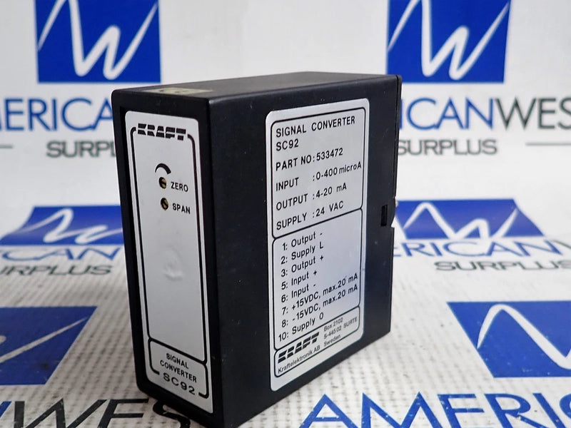 KRAFT SIGNAL CONVERTER SC92 INPUT 0-400microA OUTPUT 4-20mA 24VAC