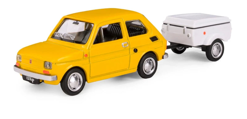 Fiat 126p+Trailer Niewiadow N250C Polish Car Model Toy Yellow Diecast 1:43 Daffi