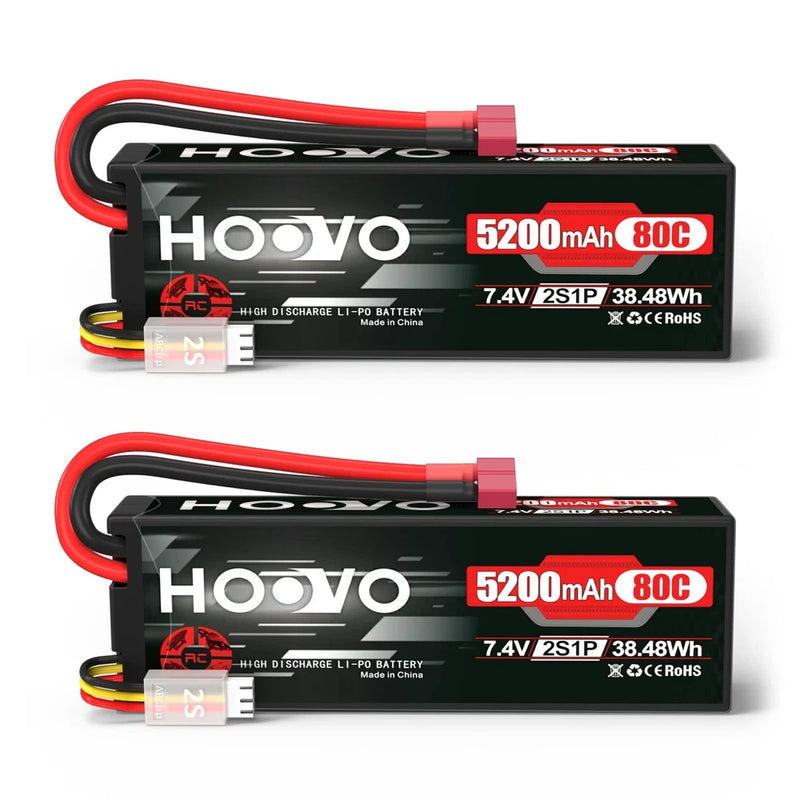 2S 7.4V 5200mAh 80C RC LiPo Battery Hard Case with T Connector 2 Pack Battery