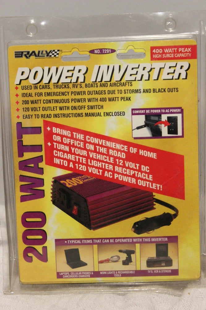 Rally Manufacturing 200 Watt Power Inverter Convert 12V DC to 120V AC No. 7291