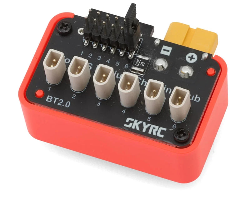 SkyRC BT2.0 6-port lithium battery charging hub with red control PCB