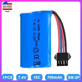 7.4V 700mAh SM-4P Plug with USB Charger Li-ion Battery for RC Car Boat Truck