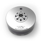 RC brushless electric motor with silver cylindrical housing, label shows T110 KV and 15