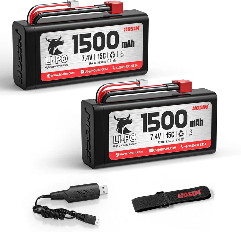 2Pack 7.4V Lipo Battery 1500mAh 15C JST XH 3P Plug 2S Lipo Batteries
